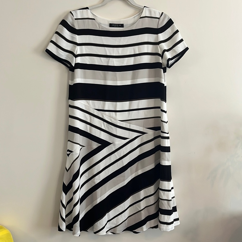 Lafayette 148 Women's Greta Legacy Stripe Sheath Dress Natural Stretch sz S work